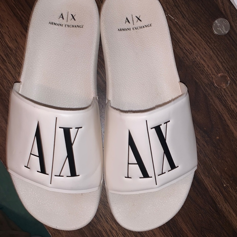 white Armani slides, good condition